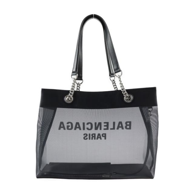 美品 BALENCIAGA バレンシアガ デューティーフリー 741602 トートバッグ メッシュ×レザー ブラック ショルダーバッグ ロゴ ポーチ付き チェーン【本物保証】_2