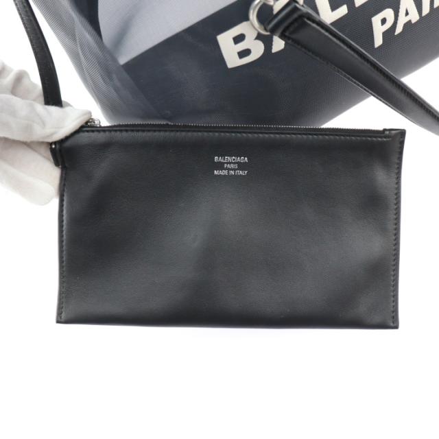 美品 BALENCIAGA バレンシアガ デューティーフリー 741602 トートバッグ メッシュ×レザー ブラック ショルダーバッグ ロゴ ポーチ付き チェーン【本物保証】_8