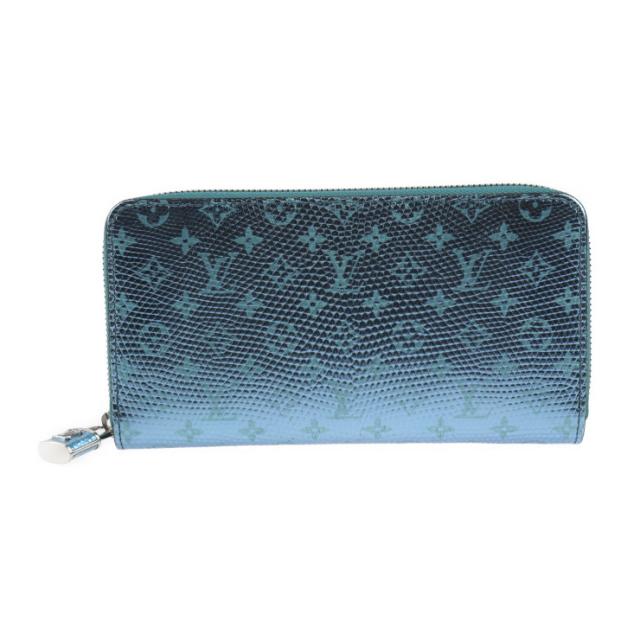 超美品 LOUIS VUITTON ルイ ヴィトン ジッピー ウォレット モノグラム N81277 長財布 リザード メタライズド ブルー ラウンドファスナー エキゾチックレザー ビトン【本物保証】