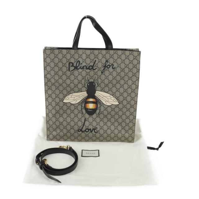 美品 GUCCI グッチ Bee Print ビープリント トートバッグ GGスプリーム 450950 トートバッグ PVC レザー ベージュ 2WAY ショルダーバッグ 蜂【本物保証】_9