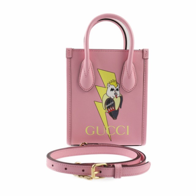 新古未使用展示品 GUCCI グッチ ばなにゃコラボ 671623 ハンドバッグ レザー ピンク 2WAY ショルダーバッグ ミニバッグ【本物保証】