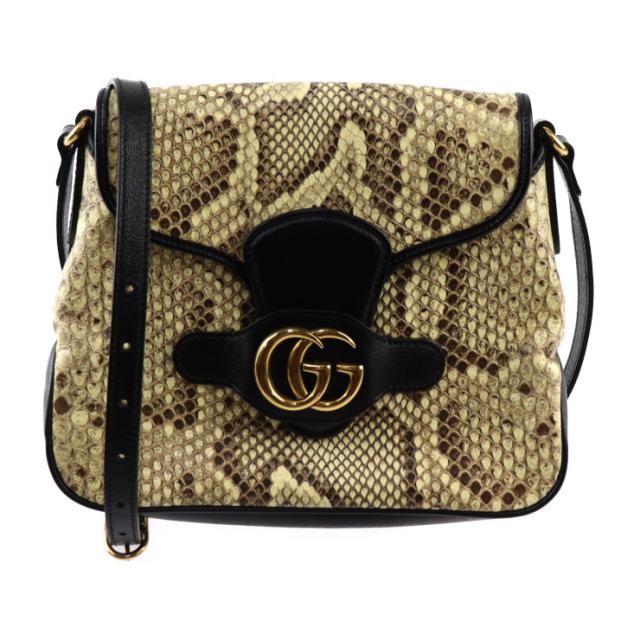 超美品 GUCCI グッチ GGマーモント 648934 ショルダーバッグ パイソン レザー ベージュ ダブルG ゴールド金具【本物保証】