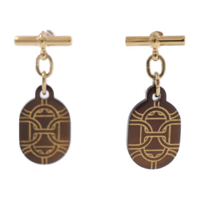 超美品 HERMES エルメス ピアス シェーヌダンクルPM ピアス メタル バッファローホーン ゴールド 耳飾り【本物保証】の通販は