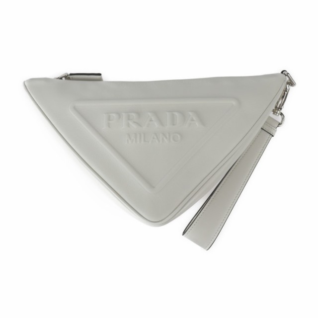 新古未使用展示品 PRADA プラダ トライアングル クラッチバッグ 1NE039 セカンドバッグ レザー ホワイト リストレット ポーチ 三角ロゴ【