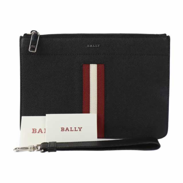 BALLY バリー SUNNI - セカンドバッグ レザー ブラック リストレット クラッチバッグ ポーチ ストライプ【本物保証】