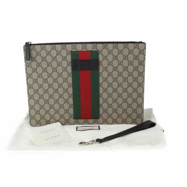 超美品 GUCCI グッチ クラッチバッグ シェリーライン 433665 セカンドバッグ GGスプリームキャンバス レザー ベージュ リストレット ポー