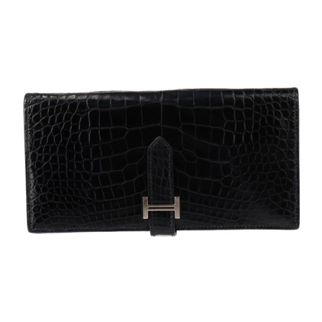 HERMES エルメス ベアン スフレ - 長財布 アリゲーター ブラック 二つ折り財布 □J刻印【本物保証】の通販は