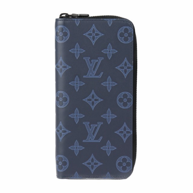 超美品 LOUIS VUITTON ルイ ヴィトン ジッピー ウォレット ヴェルティカル モノグラム シャドウ M82322 長財布 カーフレザー ブルー ラウ