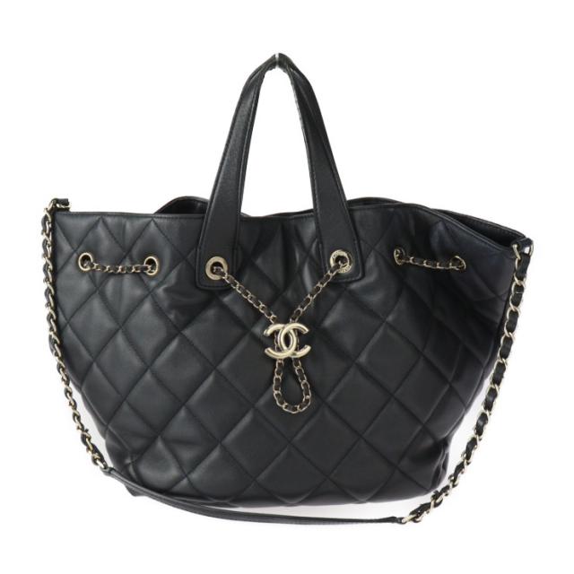 CHANEL シャネル 巾着 2WAY バッグ マトラッセ - ハンドバッグ ラムスキン ブラック ココマーク ショルダーバッグ トートバッグ キルティング チェーン【本物保証】の通販は