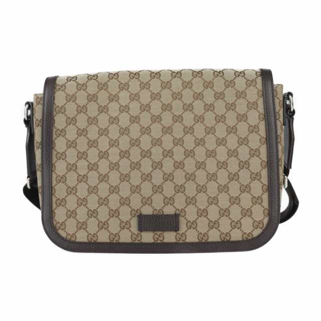 美品 GUCCI グッチ ショルダーバッグ 449171 メッセンジャーバッグ GGキャンバス レザー ベージュ フラップ クロスボディ【本物保証】