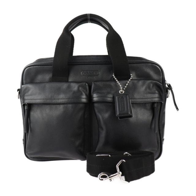 美品 COACH コーチ トンプソン スリム コミューター X 70859 ビジネスバッグ レザー ブラック 2WAY ショルダーバッグ ブリーフケース【本物保証】
