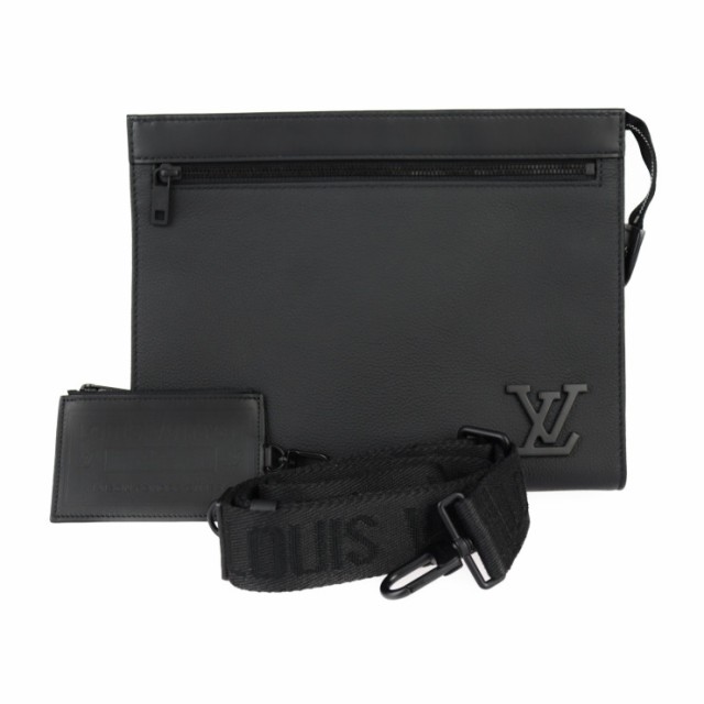 超美品 LOUIS VUITTON ルイ ヴィトン メッセンジャー ヴォワヤージ LVアエログラム M59329 ショルダーバッグ カーフレザー ブラック 2WAY セカンドバッグ ビトン【本物保証】の通販は 279,600円