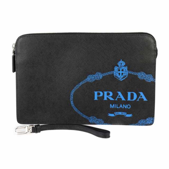 超美品 PRADA プラダ サフィアーノ トラベル ポーチ 2VF056 セカンドバッグ レザー NERO×MAREA クラッチバッグ リストレット【本物保証