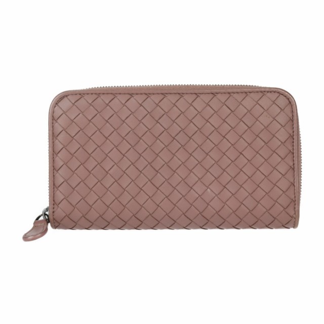 美品 BOTTEGAVENETA ボッテガヴェネタ ジップアラウンドウォレット 114076 長財布 レザー ダークピンクベージュ系 ラウンドファスナー【