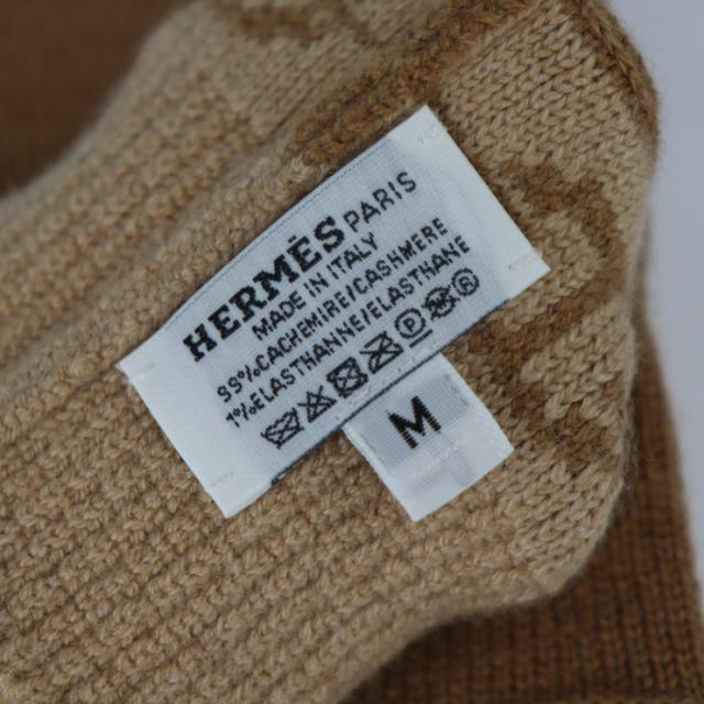 新品未使用展示品 HERMES エルメス 手袋《ヘヴン》 H232006G 手袋 表記サイズ M カシミヤ99% エラスタン1% シャテーニュ シェーヌ・ダンクル モチーフ グローブ【本物保証】