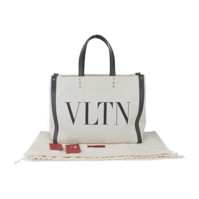 超美品 Valentino Garavani ヴァレンティノ ガラヴァーニ VLTN ロックスタッズ TW2B0D21FWB トートバッグ キャンバス レザー ナチュラル ショッピングバッグ【本物保証】_8