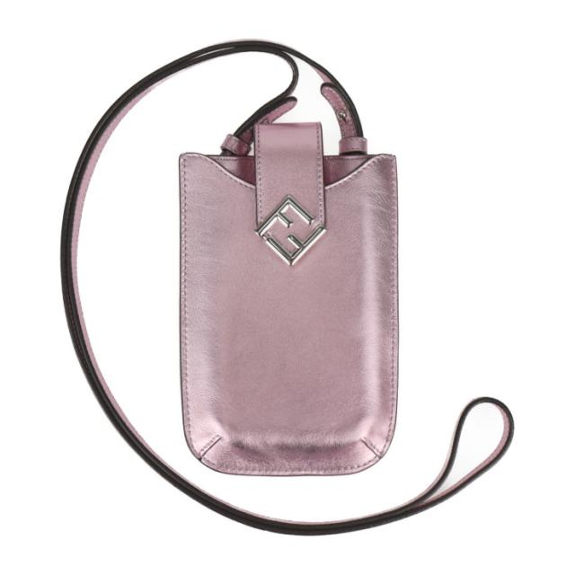 超美品 FENDI フェンディ FFダイヤモンド フォンポーチ 7AS188 ショルダーバッグ レザー ピンクメタリック スマホポーチ スマホケース ストラップ【本物保証】