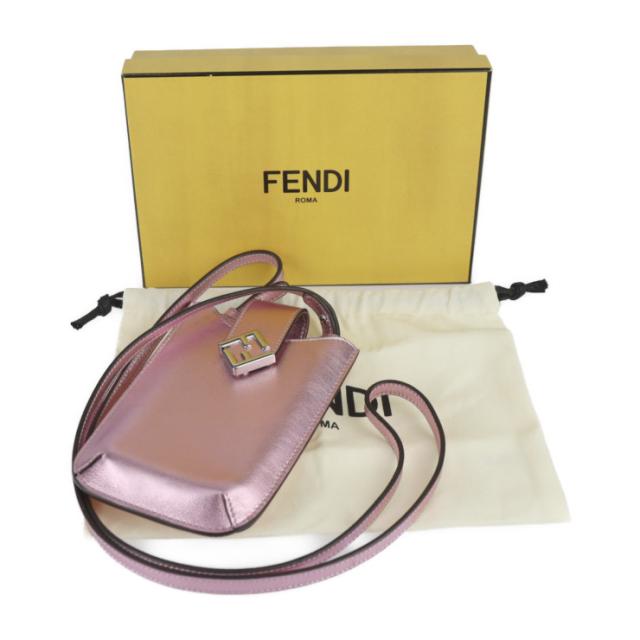 超美品 FENDI フェンディ FFダイヤモンド フォンポーチ 7AS188 ショルダーバッグ レザー ピンクメタリック スマホポーチ スマホケース ストラップ【本物保証】 超美品 FENDI フェンディ FFダイヤモンド フォンポーチ 7AS188