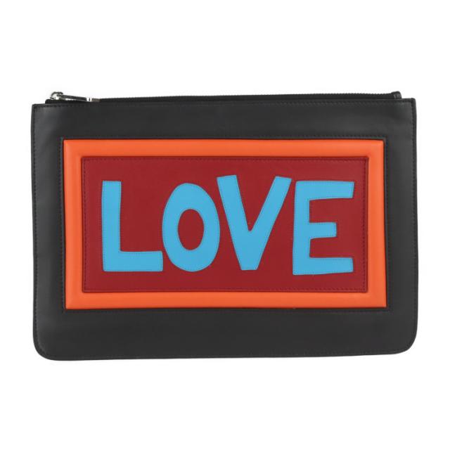 美品 FENDI フェンディ ポーチ 7N0078 セカンドバッグ レザー ブラック クラッチバッグ LOVE ロゴ【本物保証】