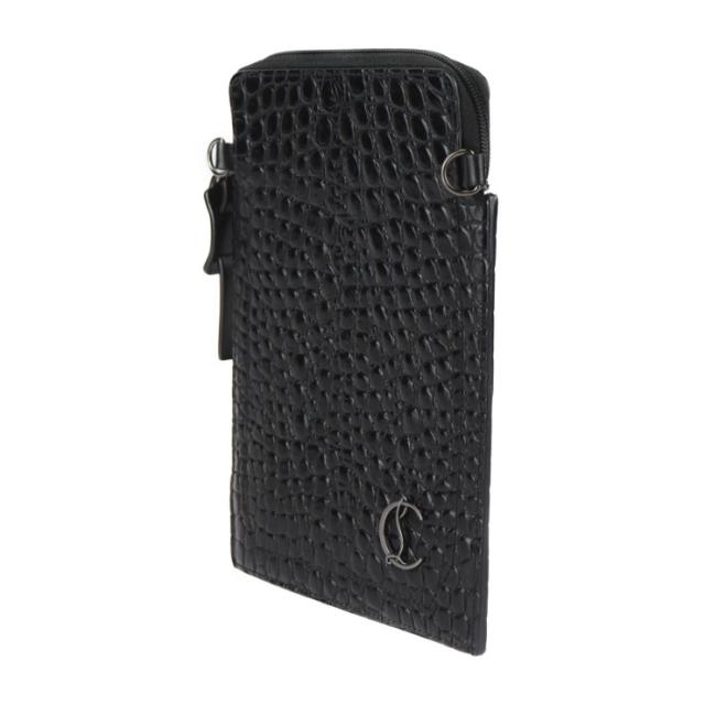 美品 Christian Louboutin クリスチャンルブタン ショルダーポーチ 3205315 ショルダーバッグ クロコ型押しカーフレザー ブラック スマートフォンホルダー フォンポーチ【本物保証】