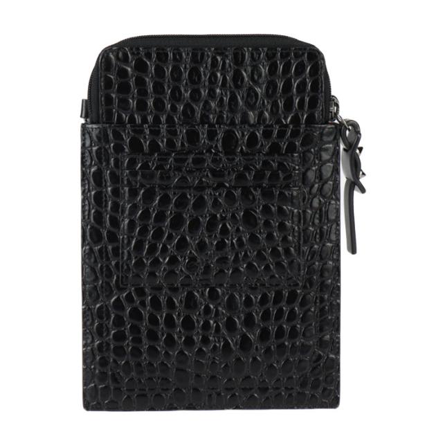 美品 Christian Louboutin クリスチャンルブタン ショルダーポーチ 3205315 ショルダーバッグ クロコ型押しカーフレザー ブラック スマートフォンホルダー フォンポーチ【本物保証】