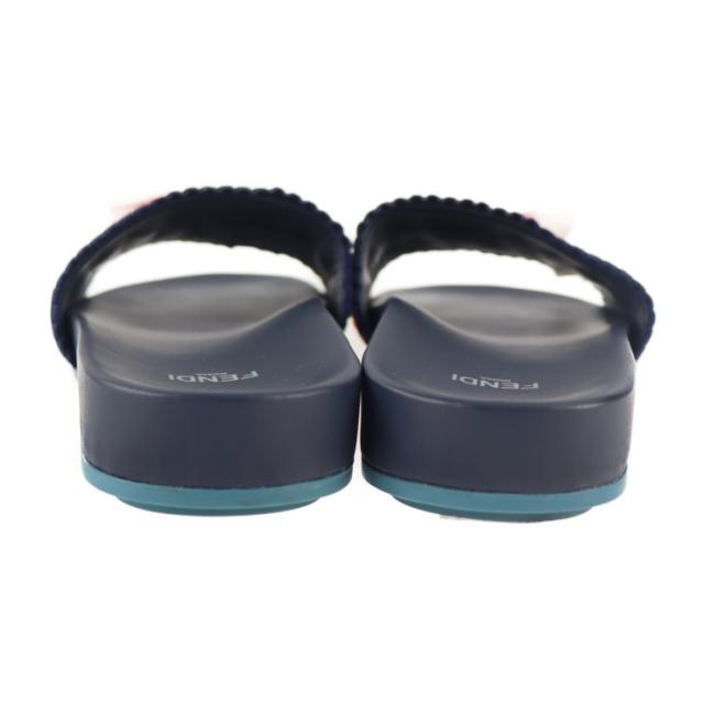 新品未使用展示品 FENDI フェンディ スライドサンダル サンダル ＃37 キャンバス レザー ラバー ネイビー レッド ホワイト フラット スリッパ リボン 参考サイズ 24.0cm【本物保証】