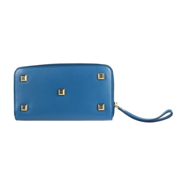 超美品 Salvatore Ferragamo サルヴァトーレ フェラガモ ガンチーニ 長財布  IY-22 D572 レザー ブルー系 ゴールド金具 ラウンドファスナー スタッズ リストレット【本物保証】_2