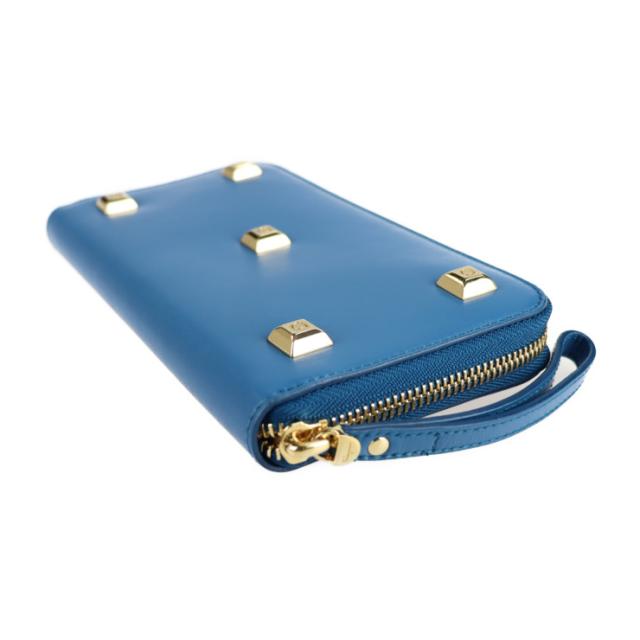 超美品 Salvatore Ferragamo サルヴァトーレ フェラガモ ガンチーニ 長財布  IY-22 D572 レザー ブルー系 ゴールド金具 ラウンドファスナー スタッズ リストレット【本物保証】_4