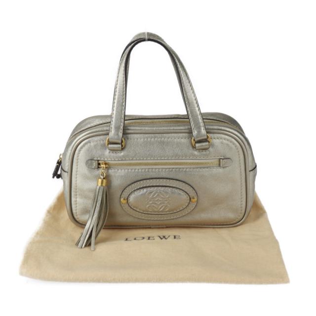 美品 LOEWE ロエベ ミニボストンバッグ マドリード ハンドバッグ レザー ゴールド系 アナグラム タッセル フリンジ【本物保証】_9