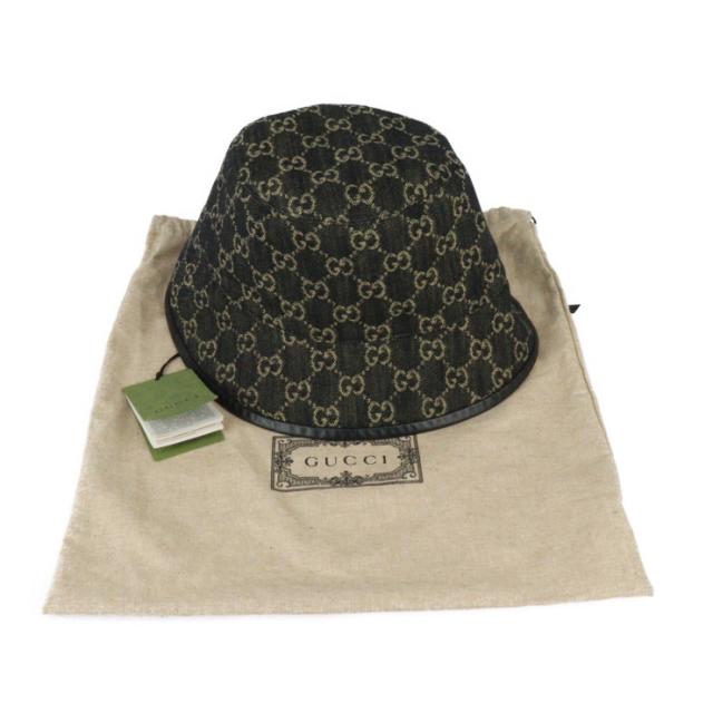 超美品 GUCCI グッチ バケットハット ハット 5763713 ＃M 58cm GGキャンバス レザー ブラック【本物保証】_9