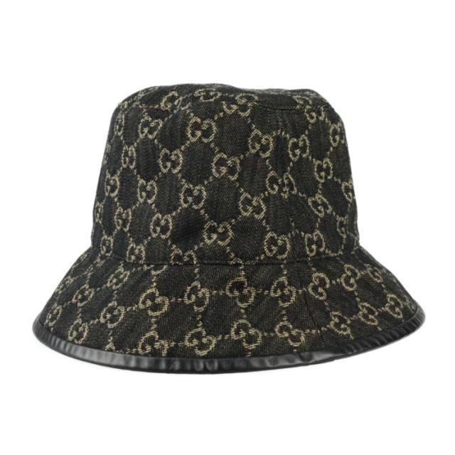 超美品 GUCCI グッチ バケットハット ハット 5763713 ＃M 58cm GGキャンバス レザー ブラック【本物保証】_1