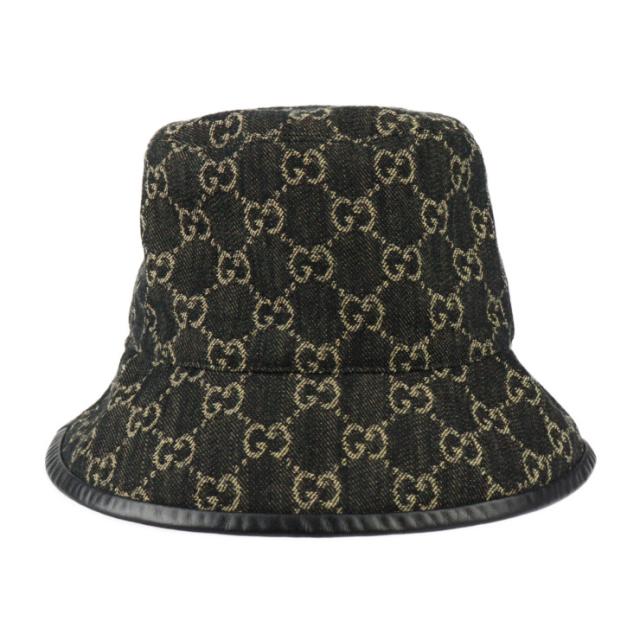 超美品 GUCCI グッチ バケットハット ハット 5763713 ＃M 58cm GGキャンバス レザー ブラック【本物保証】_2