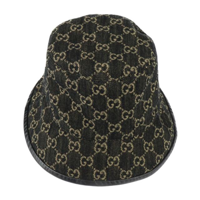 超美品 GUCCI グッチ バケットハット ハット 5763713 ＃M 58cm GGキャンバス レザー ブラック【本物保証】_3