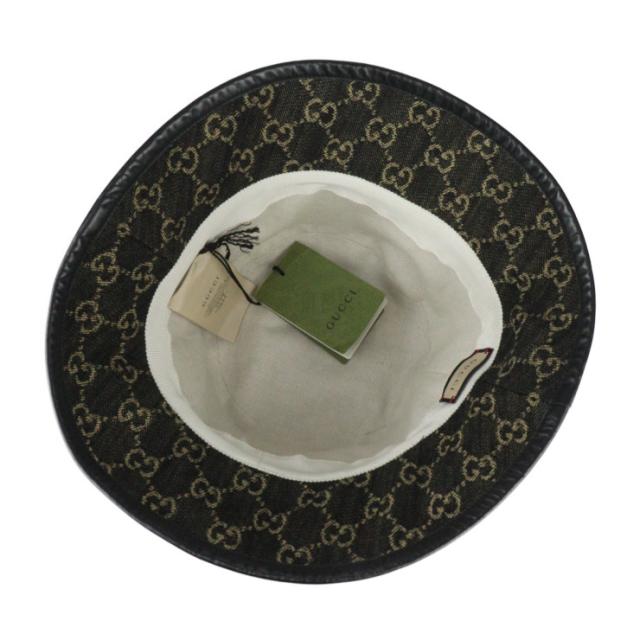超美品 GUCCI グッチ バケットハット ハット 5763713 ＃M 58cm GGキャンバス レザー ブラック【本物保証】_4