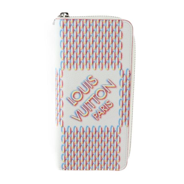 超美品 LOUIS VUITTON ルイ ヴィトン ジッピーウォレット ヴェルティカル ダミエ ジャイアント スプレー 長財布 M81403 レザー ブロン ホワイト系 マルチカラー シルバー金具 二つ折り財布 ラウンドファスナー【本物保証】