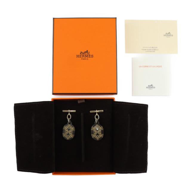 超美品 HERMES エルメス シェーヌダンクル PM ピアス - メタル バッファローホーン ゴールド ブラウン 耳飾り【本物保証】_7