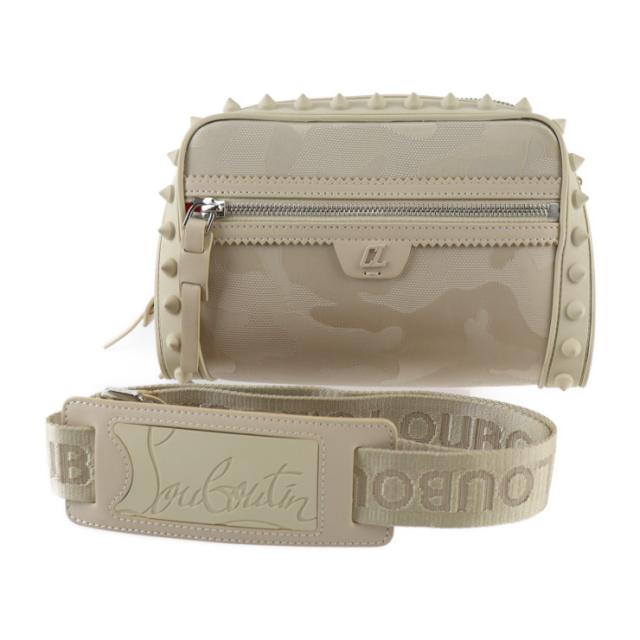 超美品 Christian Louboutin クリスチャンルブタン クロスボディバッグ Loubitown ショルダーバッグ 1225154 キャンバス ラバー ベージュ系 ポシェット カモフラ スパイクスタッズ【本物保証】