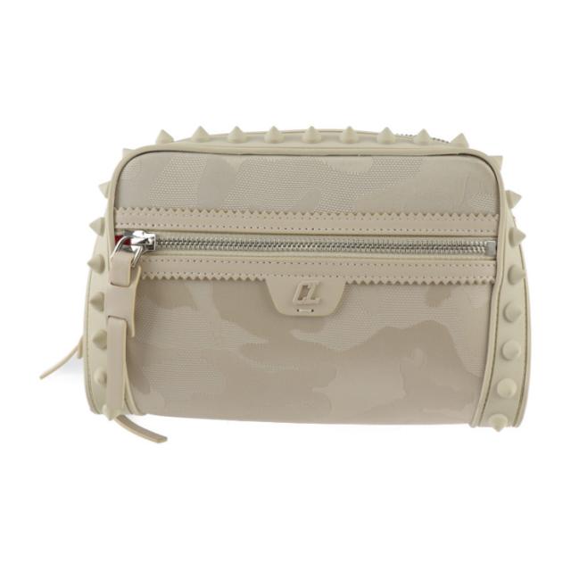超美品 Christian Louboutin クリスチャンルブタン クロスボディバッグ Loubitown ショルダーバッグ 1225154 キャンバス ラバー ベージュ系 ポシェット カモフラ スパイクスタッズ【本物保証】_1