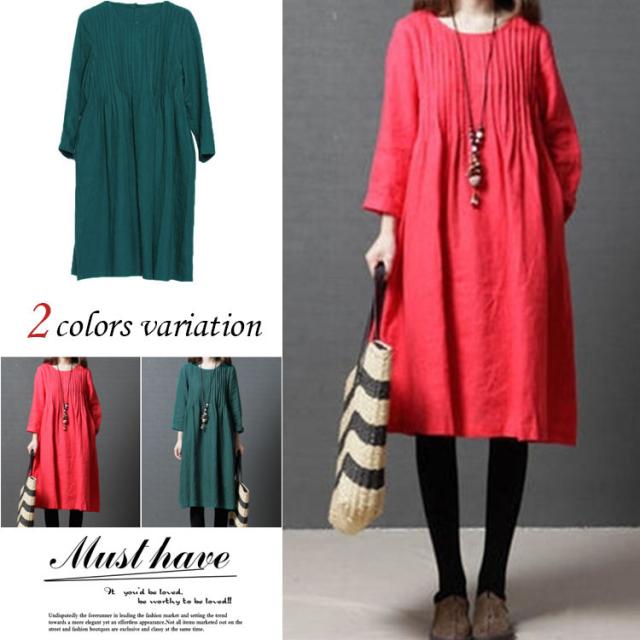 ワンピース 膝丈 レディース 大きいサイズ ワンピース 結婚式 リネン ワンピース リゾート 長袖 森ガール 18春夏新作の通販はau Pay マーケット Mmc