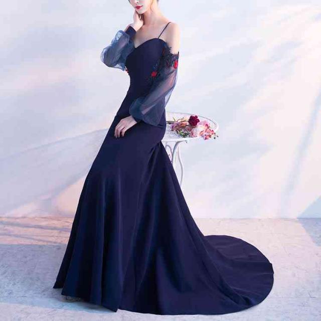 マーメイドドレス 青 ロングドレス 安い カクテルドレス 演奏会 発表会カラードレス 長袖 結婚式 イブニングドレス 二次会 パの通販はau Pay マーケット Mmc