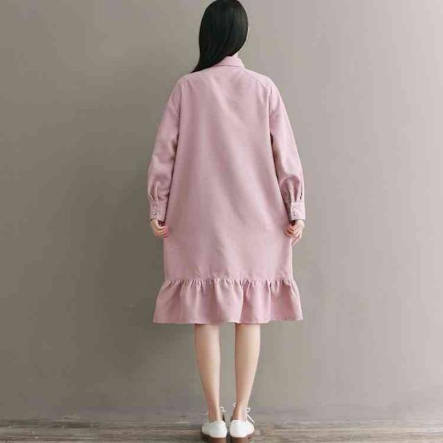 ワンピース レディース 春 2018 シャツワンピース 長袖 膝丈 コーデュロイ ワンピース 無地 フレア ホワイト ピンク Mの通販はau Pay マーケット Mmc