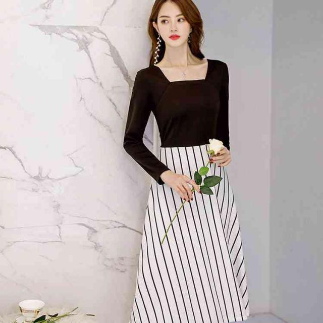 送料無料ワンピース ドッキングワンピース 重ね着風 膝丈 レディース ストライプ スクエアネック 大きいサイズ 長袖 おしゃれ の通販はau Pay マーケット Mmc