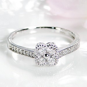 pt900 「0.3ct」 ダイヤモンド リング ジュエリー 指輪 プラチナ フラワー 花 ミル打ち 4月誕生石 ダイヤモンドリング