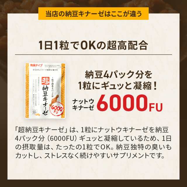 6袋おまとめ【送料無料】 超 納豆キナーゼ 6000FU サプリ 無臭タイプ 6