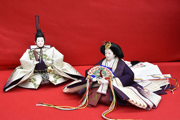 雛人形 コンパクト 収納飾り 紫 ひな人形 親王飾り 平飾り お雛様 ...