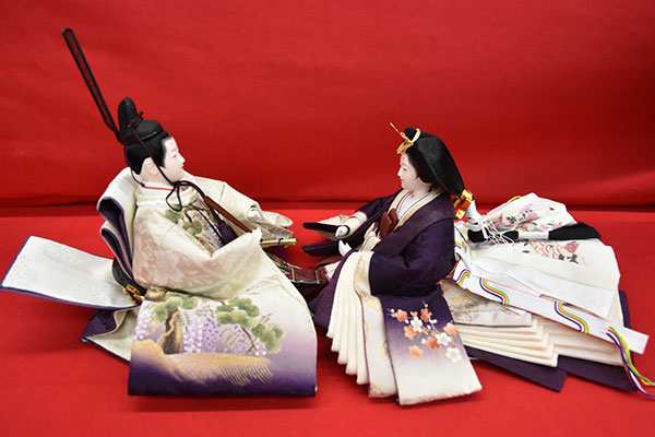 雛人形 コンパクト 収納飾り 紫 ひな人形 親王飾り 平飾り お雛様 ...