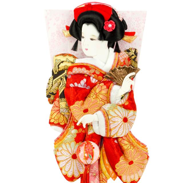 羽子板 単品 お祝い 10号 花小町振袖 まり飾り 赤 金 おしゃれ