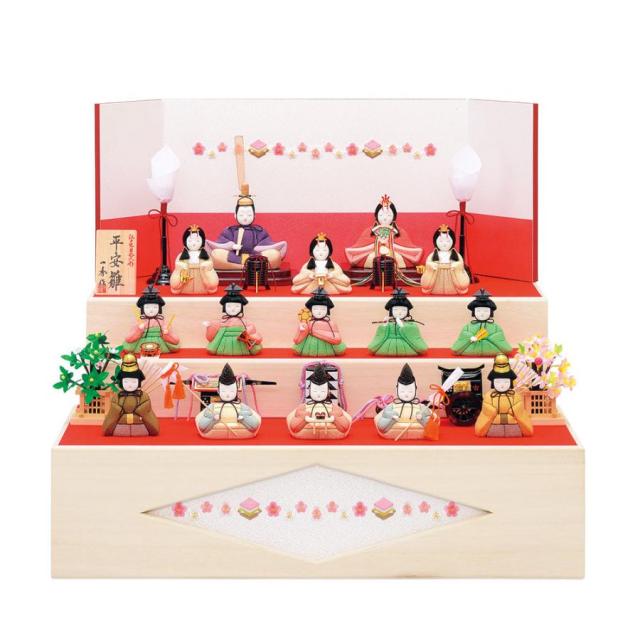 雛人形 木目込み 一秀 ひな人形 十五人飾 平安雛14号 収納飾 収納箱 かわいい コンパクト ひな人形 お雛様 おしゃれ 可愛い まる顔 2023 23-d1aの通販は 104,390円