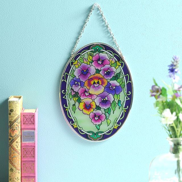 ステンドグラス　インテリア　ペガサス　大判　サンキャッチャー　59️59 ステンドグラス 青い鳥とぶどうのサンキャッチャーパネル(スタンド付)