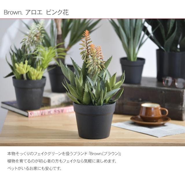 Brown. ブラウン アロエ ピンク花 ポット 992480 観葉植物 フェイクグリーン インテリアグリーン 卓上 ミニ 多肉 多肉植物 鉢 おしゃれ ボタニカル グリーンディスプレイ リビング 玄関 カフェ 店舗_1